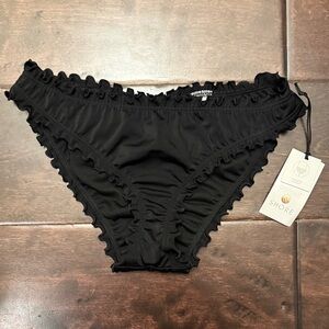 Womens Shade & Shore Black Ruffle Bikini Bathing Suit Bottom XS